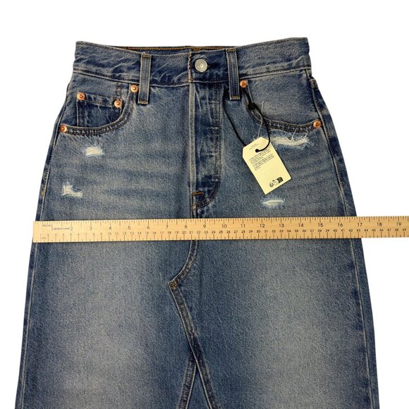 Levi’s Premium Iconic Maxi Skirt Women’s 23 -XXS- Blue Denim HighRise Button Fly - Picture 12 of 16